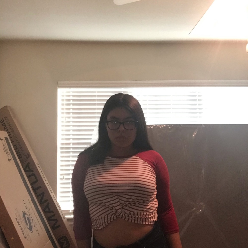 Maroon and white top